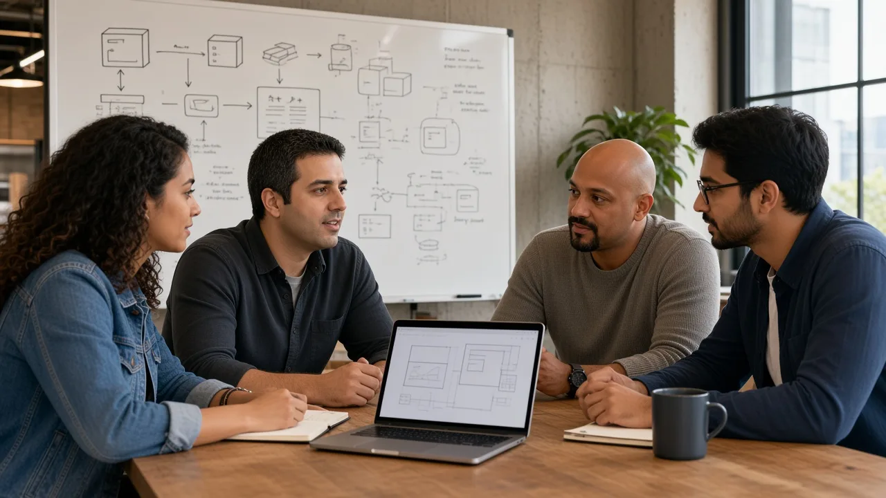 Mike Qureshi and Sean Mehrabi working through an early product with founders.